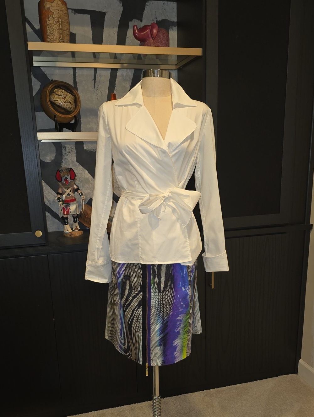 Elie Tahari A-Line Skirt with Abstract Blue & Green Print